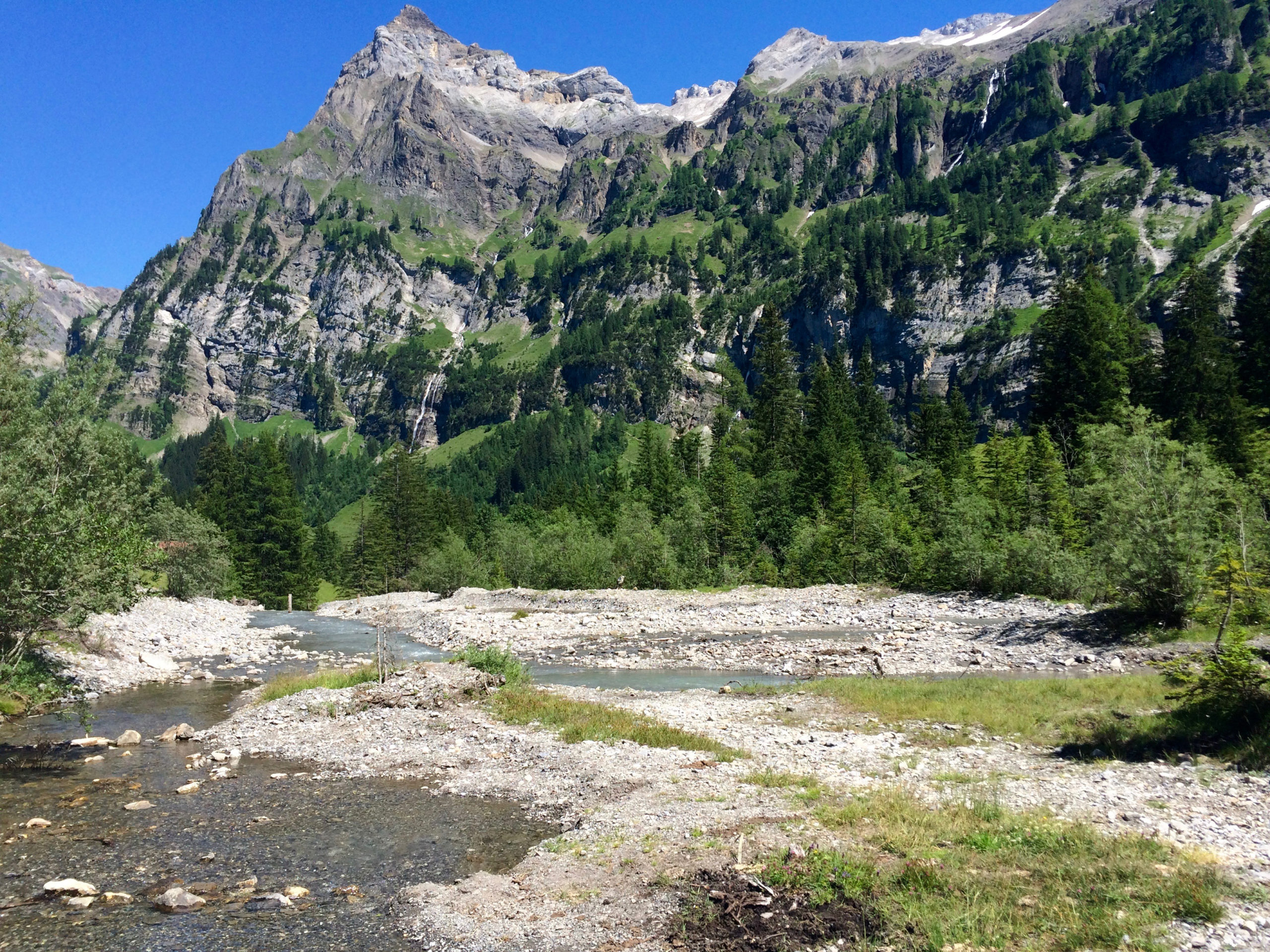 rivière de montagne avec des montagnes à l'arrière plan